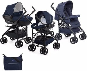 Chicco Trio Sprint Carrito de Bebé 3 Piezas con Sistema de Viaje Modular Apto de 0 a 36 Meses, Sillita de Paseo con Capazo y Silla para Coche, Ligera, Plegable y Compacta, Color Azul (Blue Passion)