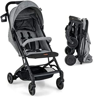 COSTWAY Silla de Paseo para Bebé Plegable, Carrito Bebe Portátil, Plegado en un Clic, Respaldo Ajustable, Reposapiés & Toldo, Ruedas de EVA, Cinturón de Seguridad & Freno, para Bebé a 4 Años (Gris)