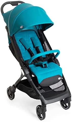 Chicco WE Silla de Paseo Ligera y Plegable Apta de 0 Meses a 22 Kg, Carro de Bebé de Viaje Reclinable con Posición para Dormir, Arnés Acolchado, Capota y Cubierta para Lluvia - Azul (Balsam)