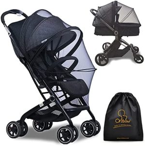 Orzbow Mosquitera Carrito Bebe Universal,Respirable Red Antimosquitos Bebe con Cremallera,3D PVC Support Red Antiinsectos Malla Encriptada para Capazo,Silla de Paseo,Cuna de Viaje,con Bolsa (Negro)