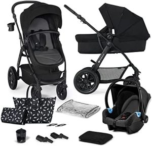 Kinderkraft Carrito Bebé 3 Piezas XMOOV, Capazo, Silla Paseo, Silla Coche, Negro