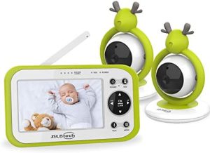 JSLBtech Vigilabebés Inalambrico con Cámara, Monitor de Bebé Visión Nocturna Pantalla LCD de 4.3", Comunicación Bidireccional, Visión Nocturna, Monitoreo de Temperatura, VOX (Dos cámaras)