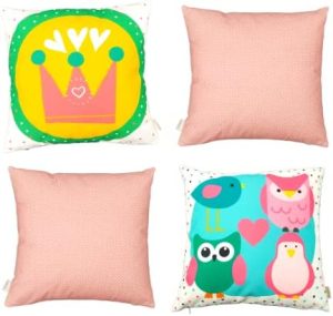 Funda Cojín Infantil con Animales Cojines Infantiles Decorativos Cama Coche Funda Infantil Cojin 35x35 Cojines de Lectura Infantil Fundas infantiles decorativas para almohada 2pcs (FUNDA COJIN ROSA)