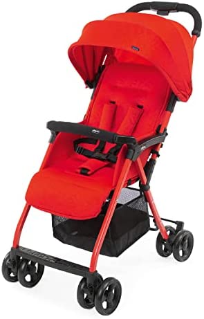 Chicco OHlalà 3 Silla de Paseo Ultraligera desde 0 Meses hasta 15 kg, Cochecito Reclinable y Plegable con Cesta Grande, Cierre Compacto, Protector de Lluvia y Capota Plegable- Color Rojo (Red Passion)
