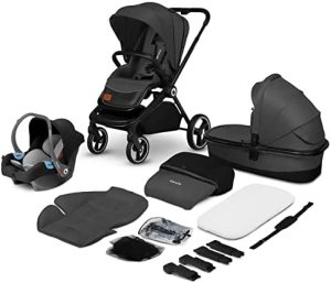 LIONELO Mika cochecito de bebé 3 piezas, coche de bebé 3 en 1, carrito para bebé, carro bebé 3 piezas el conjunto, silla de paseo, capazo y silla de coche, función de transportador (Grafito Gris)