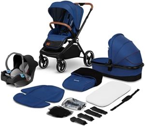 LIONELO Mika cochecito de bebé 3 piezas, coche de bebé 3 en 1, carrito para bebé, carro bebé 3 piezas el conjunto, silla de paseo, capazo y silla de coche, función de transportador, mosquitera (Azul)