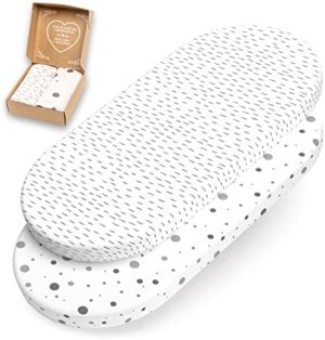 Sábana Bajera minicuna mimaDu®, Juego de Dos sábanas Cuna 78x36, 80x40 cm, sábanas capazo Ideal para Bugaboo Bee, camaleon, sábanas minicuna 100% algodón Oeko-Tex para colchón de bebé (Rayas, Puntos)