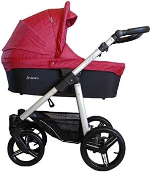 Vizaro ONYX 2022 TRÍO 3 en 1 - Carrito Bebé GAMA ALTA - MARCA ESPAÑOLA - Ligero y funcional - Garantía 3 Años - Textil ROJO CEREZA Chasis PLATEADO