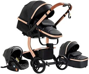 Sistema de Viaje 3 en 1 Silla de Paseo 3 en 1 Carrito con Capazo Cochecito de Bebé para Recién Nacido Cochecito de Viaje Portátil Plegable con Paisaje Alto de Lujo Real (518 Black)