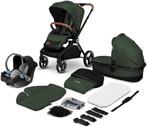 LIONELO Mika cochecito de bebé 3 piezas, coche de bebé 3 en 1, carrito para bebé, carro bebé 3 piezas el conjunto, silla de paseo, capazo y silla de coche, función de transportador, mosquitera (Verde)