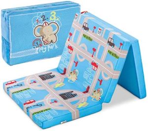 Hauck Colchon Cuna de Viaje Plegable 120 x 60 cm, Colchoneta Espuma 6 cm de Grosor, Plegable en 3 Partes, Colchón Parque Cuna, Compacto, Bolsa de Transporte Incluida, Playpark, Azul