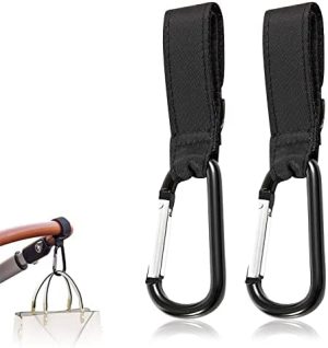 2 Piezas Ganchos Carro Bebé,Robustos ganchos para carro de bebé,Ajuste Universal,para Silla de Paseo para colgar Bolso,Mochila,Bolsas (Negro)