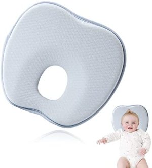 Shengruili Cojín para bebé contra cabeza plana, cojín de espuma viscoelástica 3D, almohada de viaje de espuma viscoelástica para recién nacidos, almohada de forma de cabeza para bebé