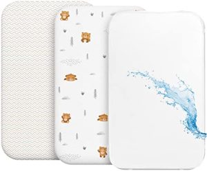 2 Sabanas Minicuna + 1 cubrecolchon para minicunas para Bebes Impermeable elástico - Lote de 3 Ropa de Cuna - Talla 55x90cm - Compatible con cunas, colchon - Niño y Niña - Naranja