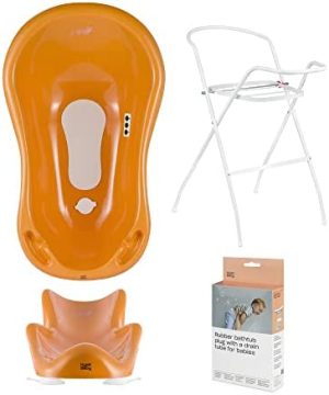 Hylat Baby Juego de baño para bebé con marco y asiento de baño - para recién nacidos y bebés - estable y cómodo, Color: naranja, Motivo:Fox