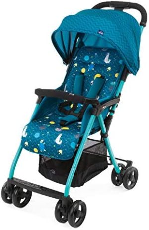 Chicco OHlalà 3 Silla de Paseo Ultraligera desde 0 Meses hasta 15 kg, Cochecito Reclinable y Plegable con Cesta Grande, Cierre Compacto, Protector de Lluvia y Capota Plegable - Azul (Sloth in Space)