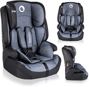 LIONELO Nico Silla de coche para bebés de 9 a 36 kg Reposacabezas con ajuste de 5 puntos Tela FrictResist 300 DEN Cubre parabrisas Cinturones de seguridad de 5 puntos