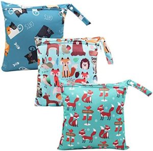 HOTLIKE Bolsa de Pañales, 3PCS Bebé Reutilizable Impermeabilizan Bolsa con Cremallera Impermeable para Mamá, Wetbag Portátil Organizador de Viaje, Playa, Gym (Azul)