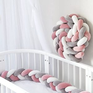 LOVEXIN Cuna Chichoneras Infantiles Almohada de Bola Anudada 3 Hilos Tejida Trenzas Decoracion Habitacion Infantil Protector Cuna Decoracion Habitacion,K,1M