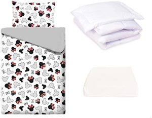 5 Piezas Juego de Cama para Cuna 140 x 70 cm edredón 135 x 100 Almohada 60 x 40 Sabana Bajera de Jersey Fundas (Miki) 100% Algodón ratón, Rojo, Gris