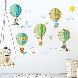 decalmile Pegatinas de Pared Globos Aerostáticos de Animales Vinilos Decorativos Elefante Jirafa Mono Adhesivos Pared Habitación Infantiles Niños Bebés Guardería