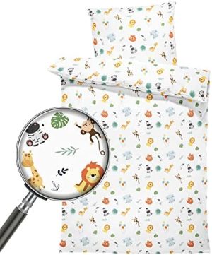 Totsy Baby Funda nordica y Funda Almohada Infantil 90X120 - Ropa de Cama con Cremallera Juego de sabanas algodón Motivo de Safari