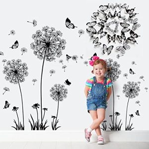 2 Pcs Vinilos De Pared Decorativos Negro Decoración Botánica Vinilos Decorativos Con 72 Pcs 3D Mariposas Decorativas Decoración De La Pared Para La Decoración De Salas De Estar, Dormitorios, Cocinas
