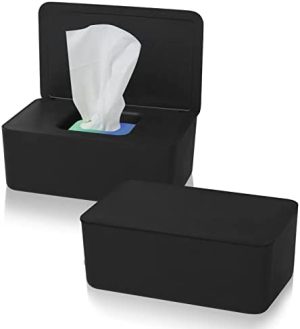 2 Piezas Porta Toallitas Bebe, Caja para Toallitas Húmedas con Tapa Sello Caja para Toallitas rectangular, Dispensador de Toallitas Húmedas para Inodoro, Baño- Negro