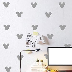 24 piezas de PVC de dibujos animados Mickey Mouse Head Wall Sticker Baby Nursery Cute Animal Wall Decal habitación de los niños, vinilo arte de pared fácil extraíble (gris)