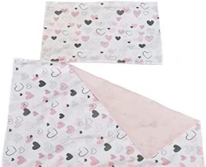 5 Piezas Juego de Cama para Cuna 140 x 70 cm edredón 135 x 100 Almohada 60 x 40 Sabana Bajera de Jersey (Corazones Rosas)