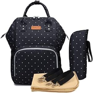 ANKÖMMLING Multifunción pañal bolsa de pañales cambiador de viaje, gran capacidad mochila bolsa reutilizable, ligero elegante Durable Mochila con bolsillo botella aislante(Bodian Negro)