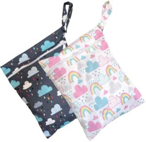 AQOS Baby | Bolsa Impermeable, de Tela, 2 Unidades, 1 Bolsillo Grande, 20x25 cm, Organizador para pañales nuevos o Usados, Ropa guardería, merienda, Ropa Piscina, Neceser Infantil.