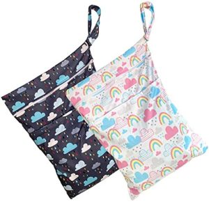 AQOS Baby | Bolsa Impermeable, de Tela, 2 Unidades, 2 Bolsillos Grandes, 40x30 cm, Organizador para pañales nuevos o Usados, Ropa guardería, merienda, Ropa Piscina, Neceser Infantil.