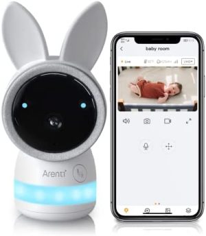 ARENTI 2K Camara Vigilancia Bebe, WiFi 2.4G Vigilabebes con Camara, Baby Monitor con Detección de Movimiento/Ruido, Audio de 2 Vías, Visión Nocturna y Lámpara, Sensor de Temperatura, Canción de Cuna