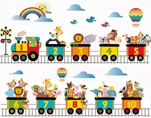 Adhesivos Bebe Decoracion Habitacion Vinilos de Pared Decorativos Infantiles Pegatinas Decorativas Números Animales de la Jungla en Tren Sticker Infantil Vinilo Decoración Habitación Niña y Niños