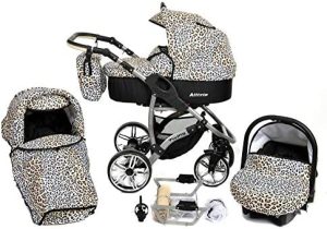 Allivio - Sistema de viaje 3 en 1, silla de paseo, carrito con capazo y silla de coche, RUEDAS GIRATORIAS y accesorios (Sistema de viaje 3 en 1, leopardo)