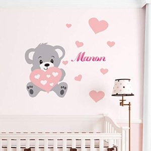 Ambiance Sticker Pegatinas Personalizadas con Nombre Personalizado, diseño de Oso – Decoración de Pared para habitación Infantil Bébé – 2 láminas de 30 x 35 cm y 50 x 30 cm – Tono de Rosa