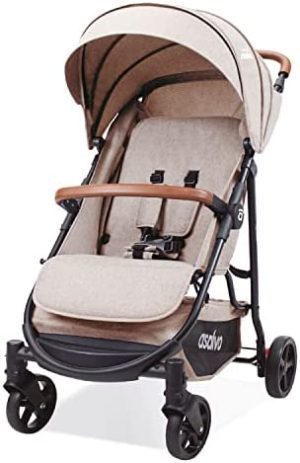 Asalvo Silla de paseo Plegado fácil/Carrito Ligero y compacto/Asiento Amplio y Cómodo/Respaldo Totalmente Reclinable/Capota Extensible con Visera/Ruedas con suspensión/Color Beige