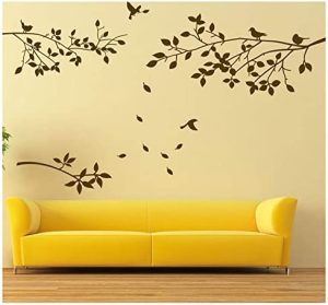 BDECOLL Decalque de Pared de Rama de árbol con Pegatinas de Pared de pájaros Adhesivo de Vinilo de Pared de salón de vivero (Negro)