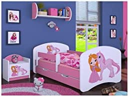 BDW Cuna con colchón y caja de cama 140/160/180/190, diferentes variantes para niñas, color rosa (princesa con unicornio, 190 x 90)