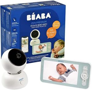 BÉABA, Monitor de Video para Bebés 2 en 1, Pantalla y Aplicación Móvil dedicada, Cámara HD, Rotación de 360 ​​°, Visión Nocturna, Walkie Talkie, Control de Temperatura y Humedad