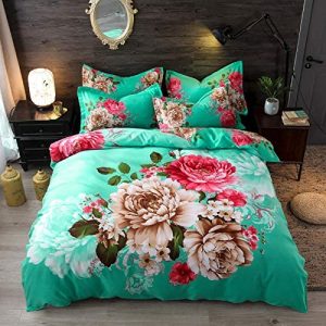 BH-JJSMGS Funda nórdica Impresa y Funda de Almohada, Microfibra Ligera de Cama de Cuatro Piezas, con Cierre de Cremallera, peonía 180 * 220 cm