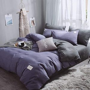 BH-JJSMGS Juego de Cama Simple de Cuatro Colores sólidos, Funda nórdica de Microfibra, púrpura + Gris 150 * 200 cm