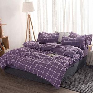 BH-JJSMGS Ropa de Cama, Funda nórdica a Cuadros a Rayas y Funda de Almohada - sábanas, Rejilla púrpura 180 * 220cm