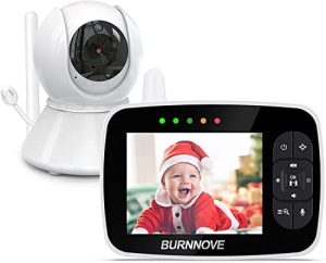 BURNNOVE Vigilabebés con Cámara Pantalla LCD de 3.5", 355 ° / 120 ° Giratorio, Camara Vigilancia Bebe con Visión Nocturna, Zoom 2X, Camara Bebe con Comunicación Bidireccional y Sensor de Temperatura