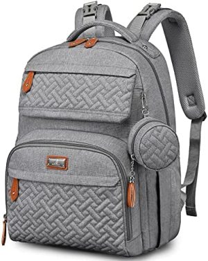 BabbleRoo Mochilas Para Pañales para Bebé, Bolso Cambiador Unisex Con Soporte Para Chupete Y Correas Para Carrito, Bolso Pañalera grande E Impermeable para Mamá y Papá, Gris