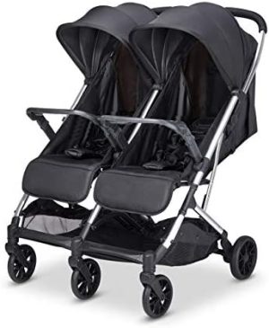 Babify Twin Air Silla de Paseo Gemelar, ligera y compacta - Homologada hasta 22 kg por asiento - Color Negro