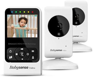 Babysense Vigilabebés con Video con cámara y Audio, Pantalla de 2.4 ", suministrado con Dos cámaras, Canciones de Cuna y Ruido Blanco, Modelo V24R_2