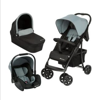 Bebeconfort Roadeo Trio, sistema de viaje con silla paseo reclinable y plegable, capazo, silla coche bebe 0-13 kg grupo 0+, para niños de 0 a 4 años hasta 22 kg, color gris