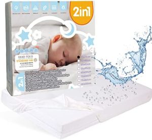 Bisoo 35x75 cm - Sabana Protectora Impermeable 2en1 para Capazo Carrito y Cochecito de Bebé - Bajera Ajustable de Jersey + Protector de Colchón en una Pieza - Certificado Oeko-Tex (75x35 Blanco)